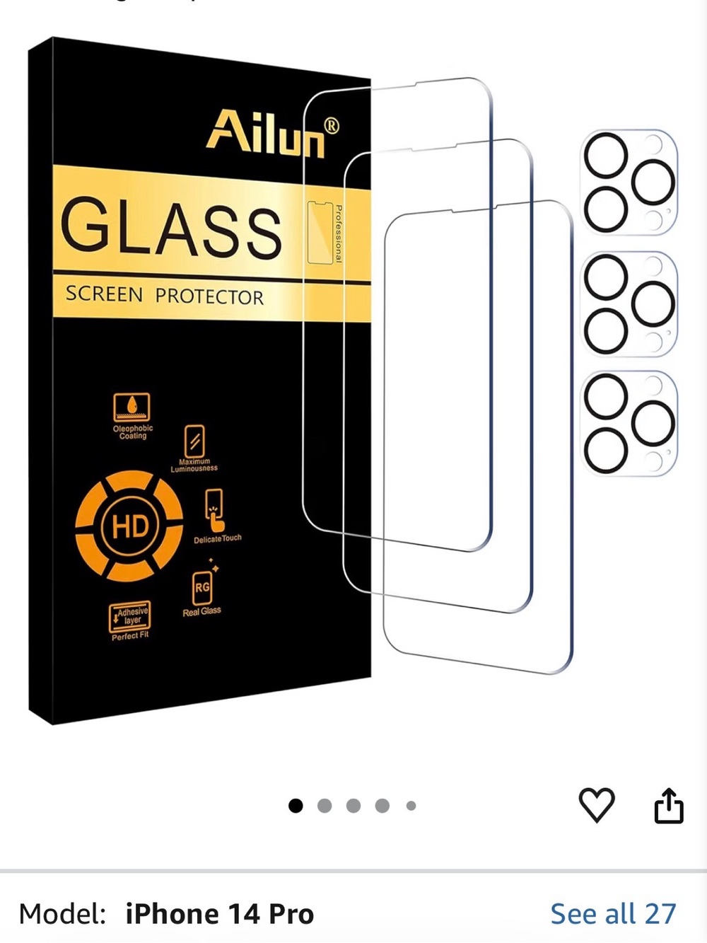 Ailun Screen Protector + Camera Lens Protector for iPhone 14 Pro, 3+3 Pack